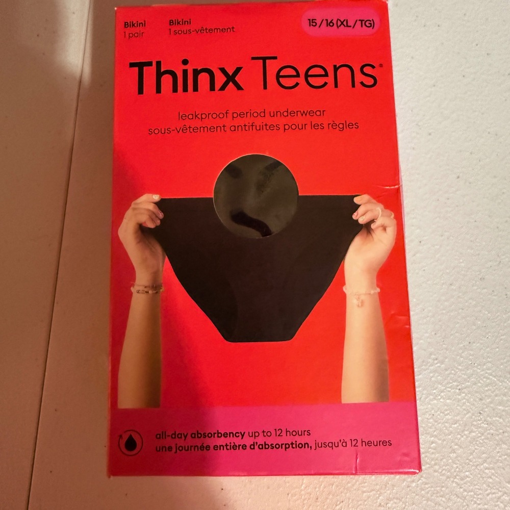 Thinx Teens Period Underwear Bikini Audience Size 15/16 XL Black NEW Leakproof‎